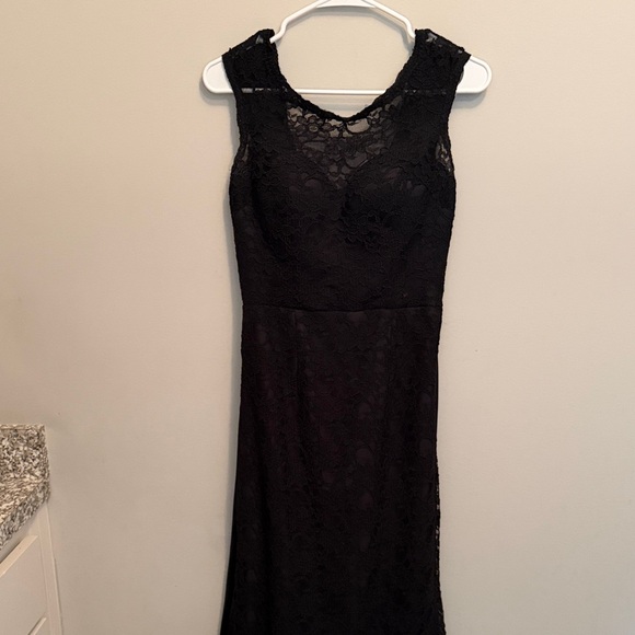 Morilee Black Lace Mermaid Hem 696 Maxi Event Dress with Satin Waist Tie. Size 8 - Picture 12 of 16